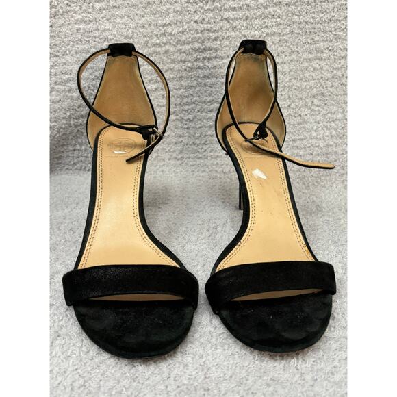 Tory Burch Black Faux Suede Open Toe Heels Size 8.5 #49487 - Picture 1 of 7
